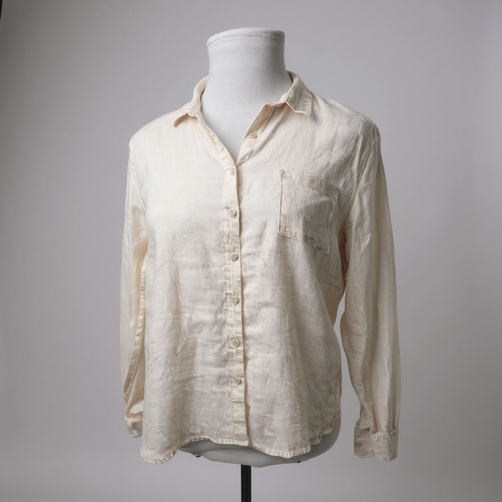 Garnet Hill Linen Button Up Pocket Shirt Light Pink Sheer Long Sleeve Size 12 - Picture 16 of 16
